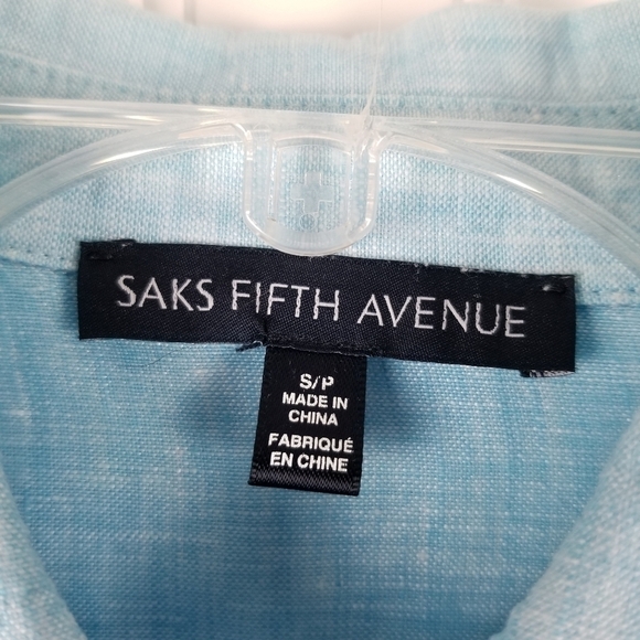 Saks Fifth Avenue 100% Linen Button Front Shirt Blue Womens Size Small - Picture 4 of 10